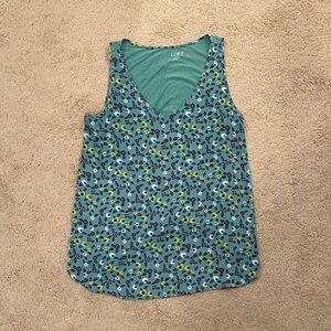 LOFT Teal Floral V-Neck Sleeveless Camisole